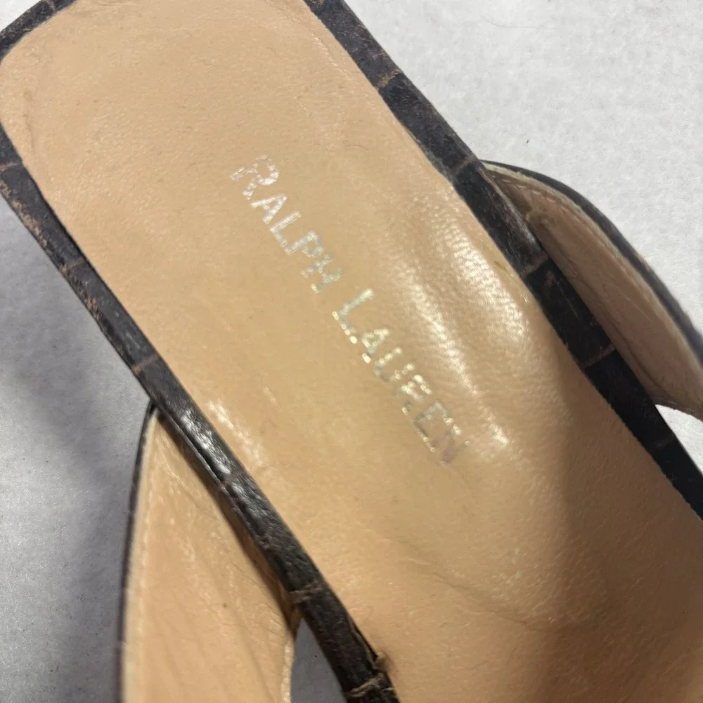 VTG Y2K Ralph Lauren Slide Sandals Women 6.5B Brown Croc Embossed Mule Old Money